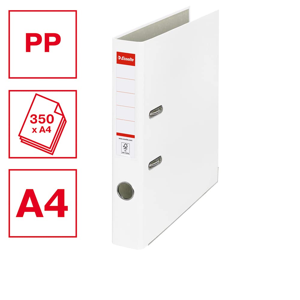 A4 Lever Arch File, White, 52mm Spine, Plastic
