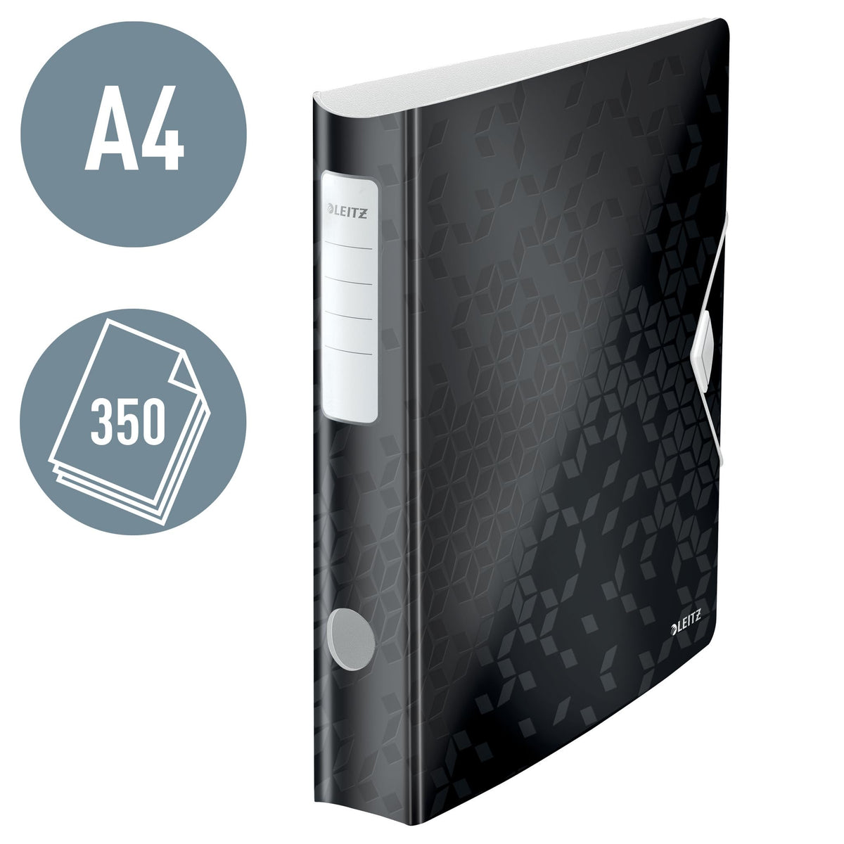 A4 Lever Arch File WOW Black, Curved Spine 65mm, Elastic Fastening
