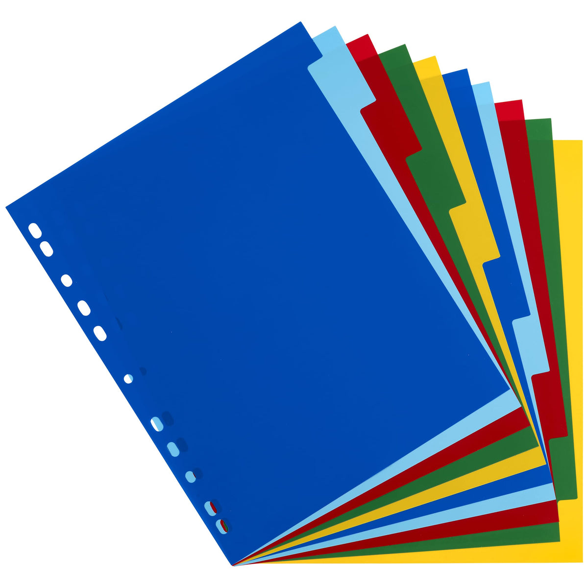 A4 Plastic 10-Part Dividers — Lightweight Multi-Colored Tabs, Tear-Resistant, Multi-Punched