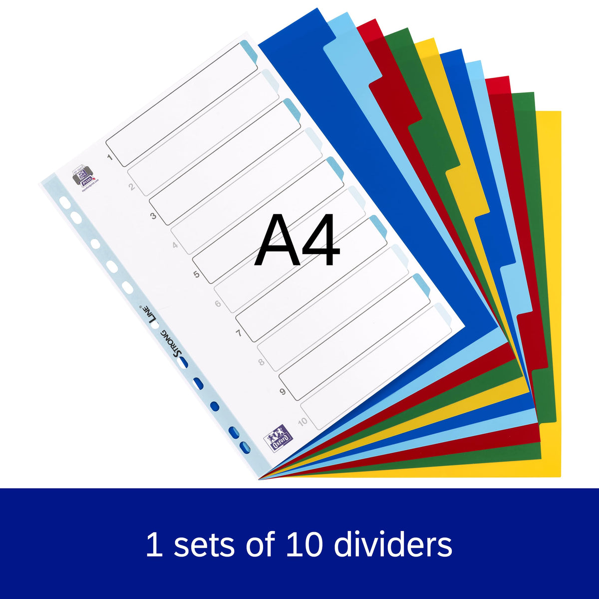A4 Plastic 10-Part Dividers — Lightweight Multi-Colored Tabs, Tear-Resistant, Multi-Punched
