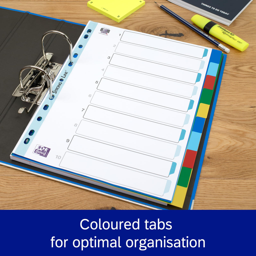A4 Plastic 10-Part Dividers — Lightweight Multi-Colored Tabs, Tear-Resistant, Multi-Punched