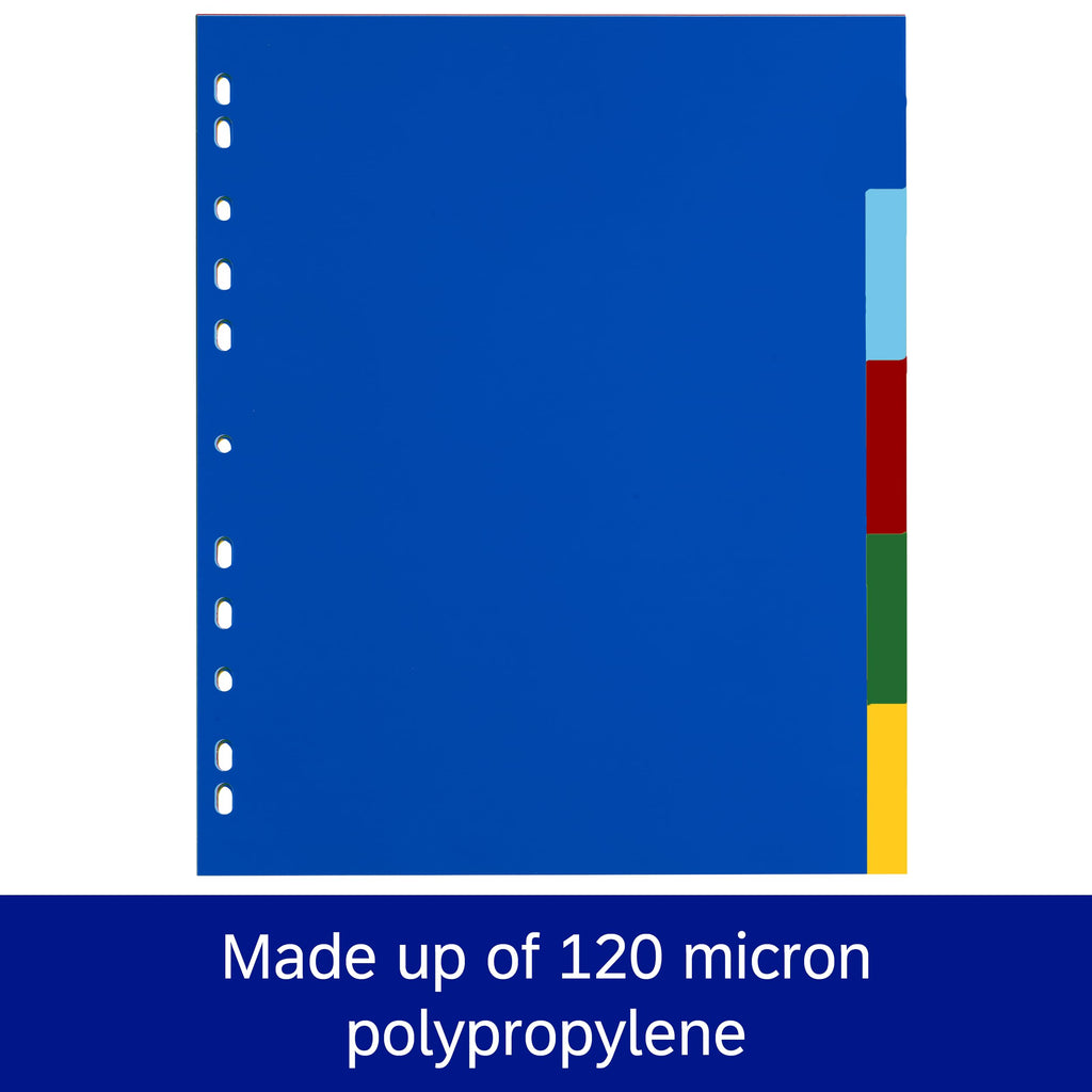 A4 Plastic Dividers — Multi-Colored Tabs, Tear-Resistant, Multi-Punched