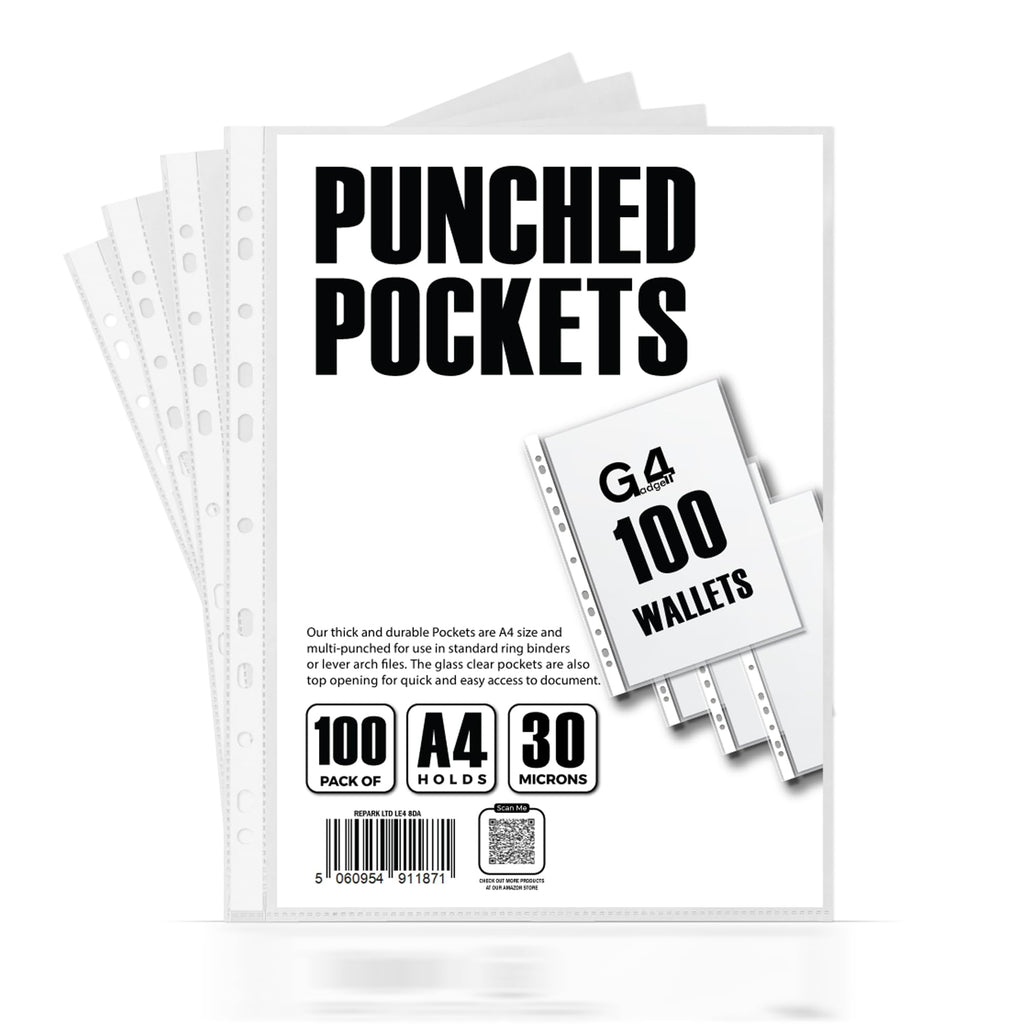 A4 Plastic Pockets Reinforced Spine 30 Micron Pack of 100