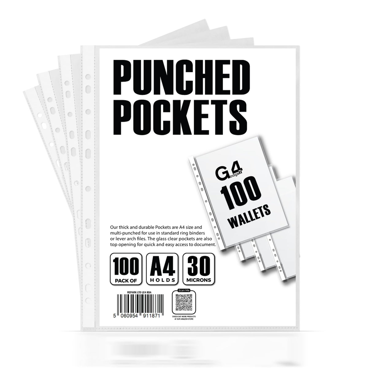 A4 Plastic Pockets Reinforced Spine 30 Micron Pack of 100