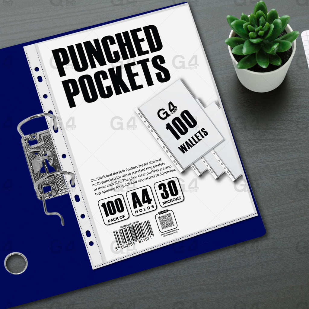 A4 Plastic Pockets Reinforced Spine 30 Micron Pack of 100