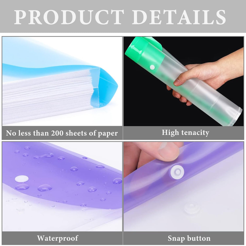 A4 Plastic Punched Wallets with Button — 6-Pack Assorted Colours