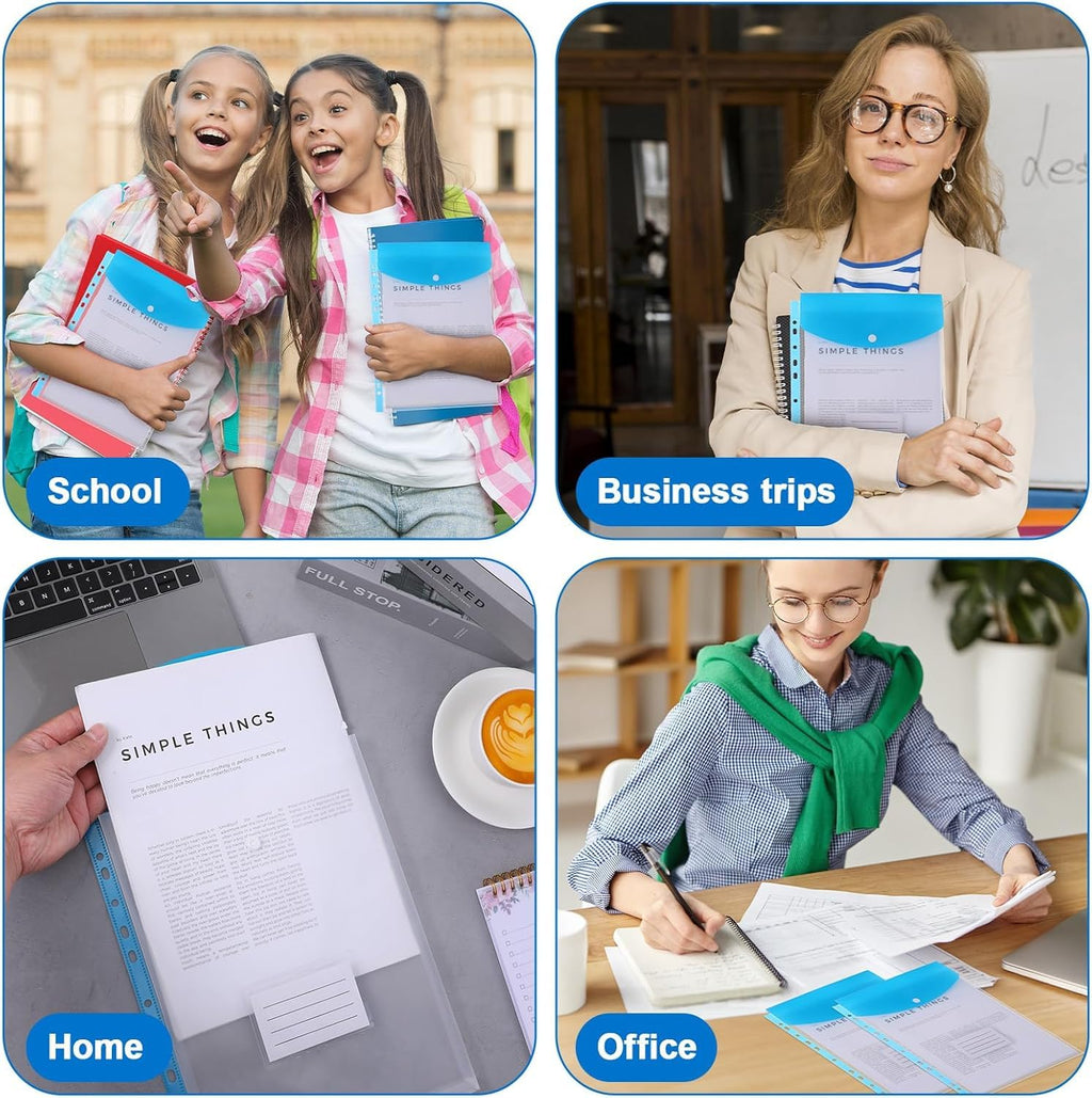 A4 Plastic Punched Wallets with Button — 6-Pack Assorted Colours