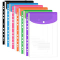 A4 Plastic Punched Wallets with Button — 6-Pack Assorted Colours