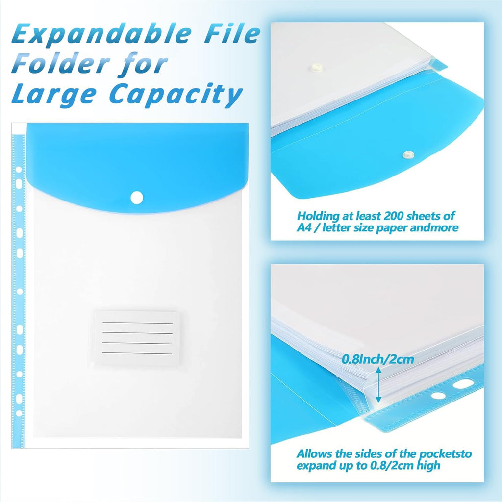 A4 Plastic Punched Wallets with Button — 6-Pack Assorted Colours