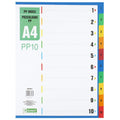 A4 Polypropylene 10-Tab Numbered Dividers (1-10), Multicoloured