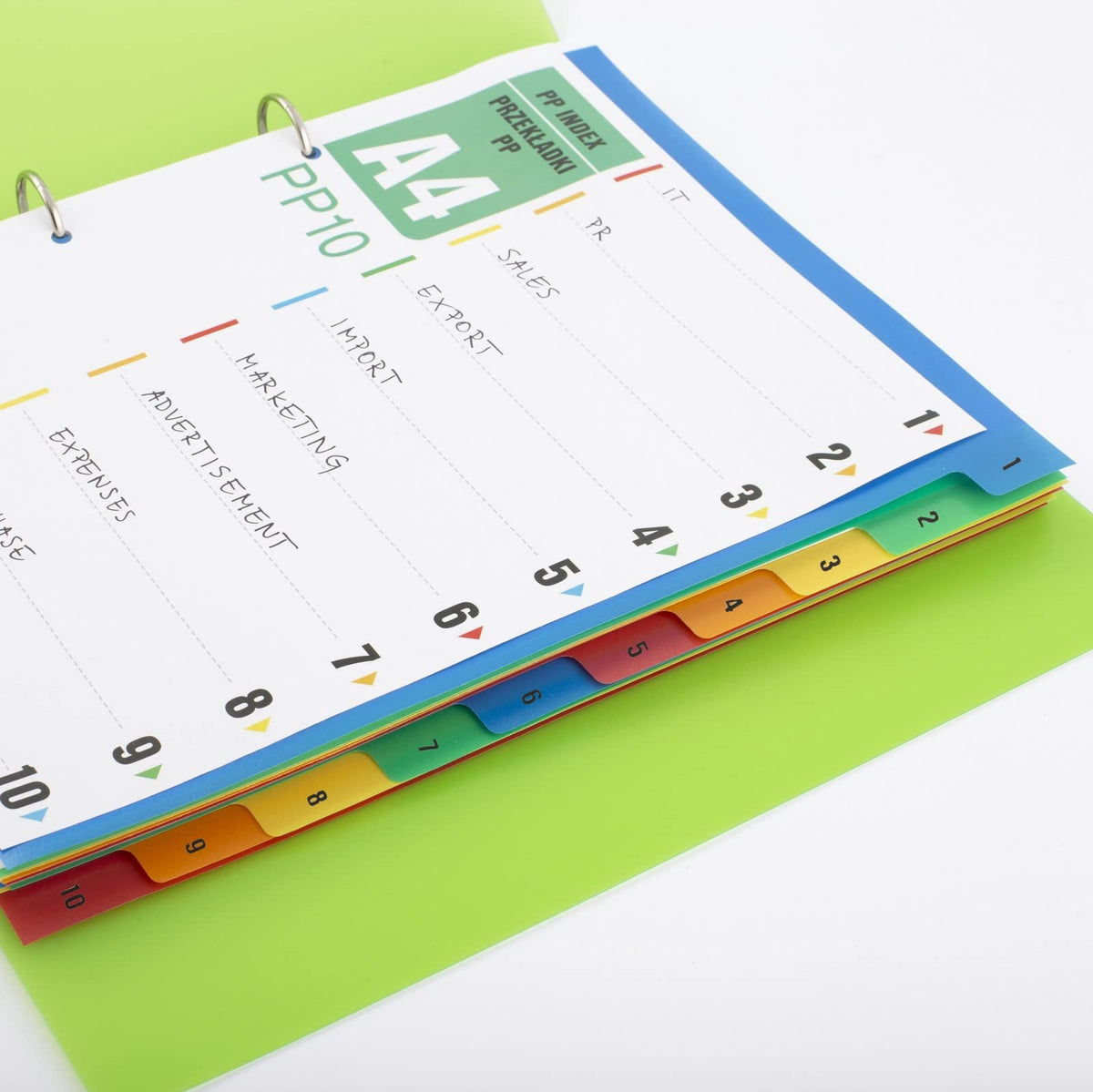 A4 Polypropylene 10-Tab Numbered Dividers (1-10), Multicoloured