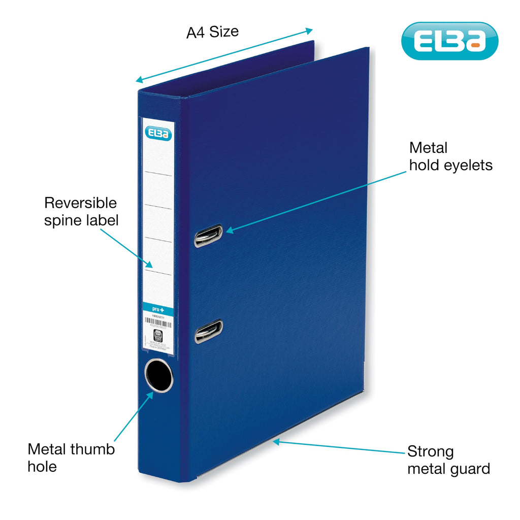 A4 Slim Lever Arch File 50mm Spine — 400-Sheet Plastic-on-Board Blue