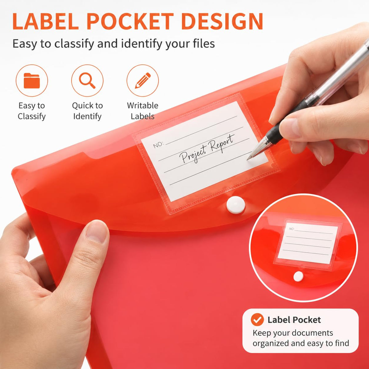 A4 Waterproof Plastic Wallets 7-Pack — Button-Closure Document Folders