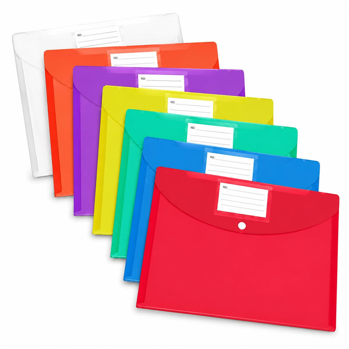 A4 Waterproof Plastic Wallets 7-Pack — Button-Closure Document Folders