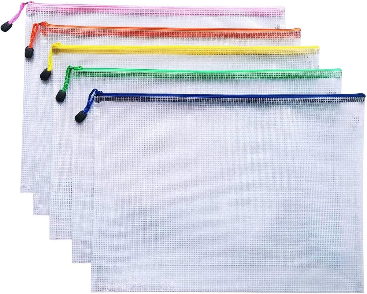 A4 Zip Document Wallets - 5-Pack Plastic File Folders (24×34 cm)