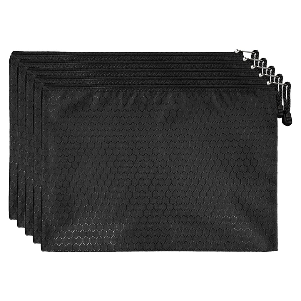 A4 Zipper File Bags 5-Pack, Black Waterproof Canvas Document Pouches