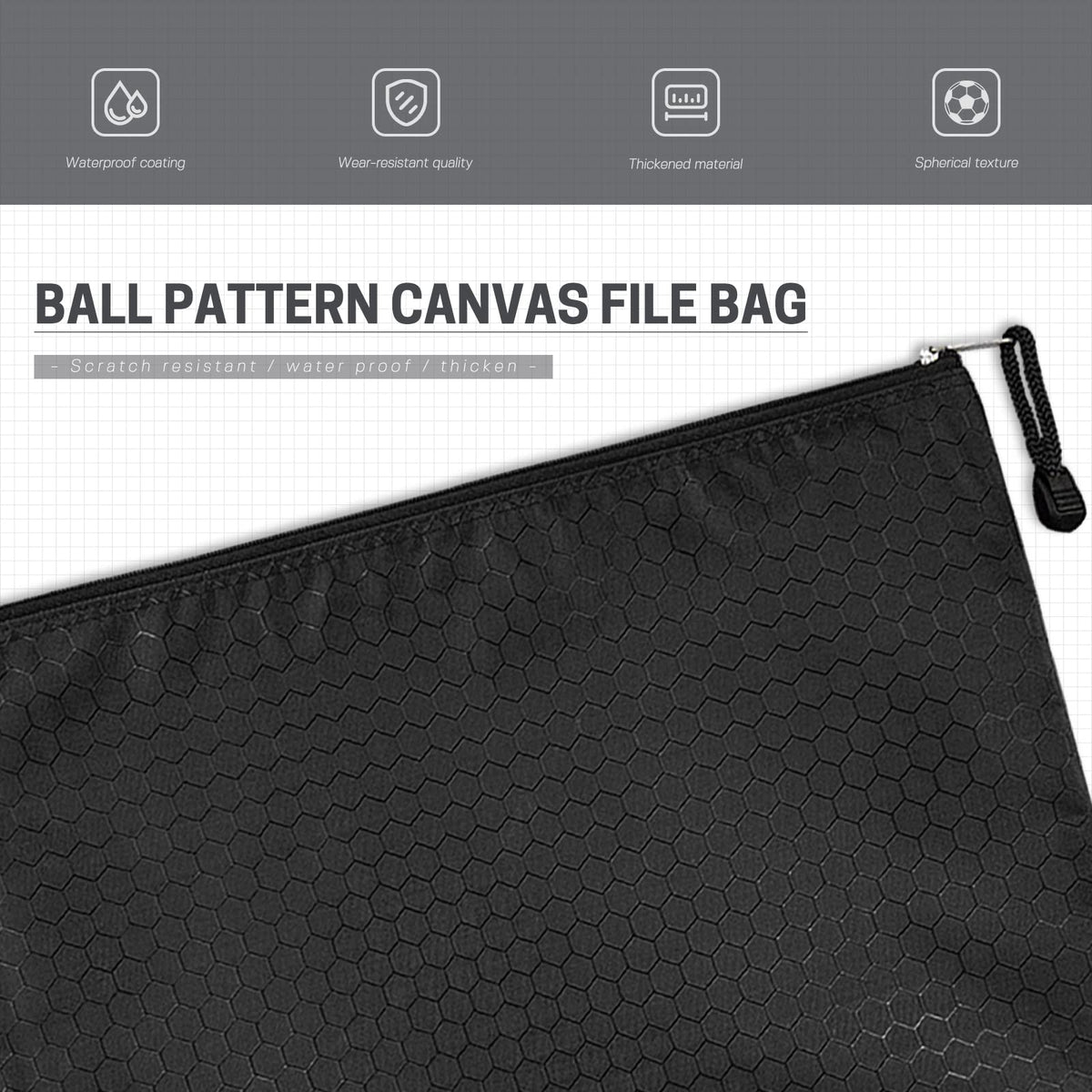 A4 Zipper File Bags 5-Pack, Black Waterproof Canvas Document Pouches