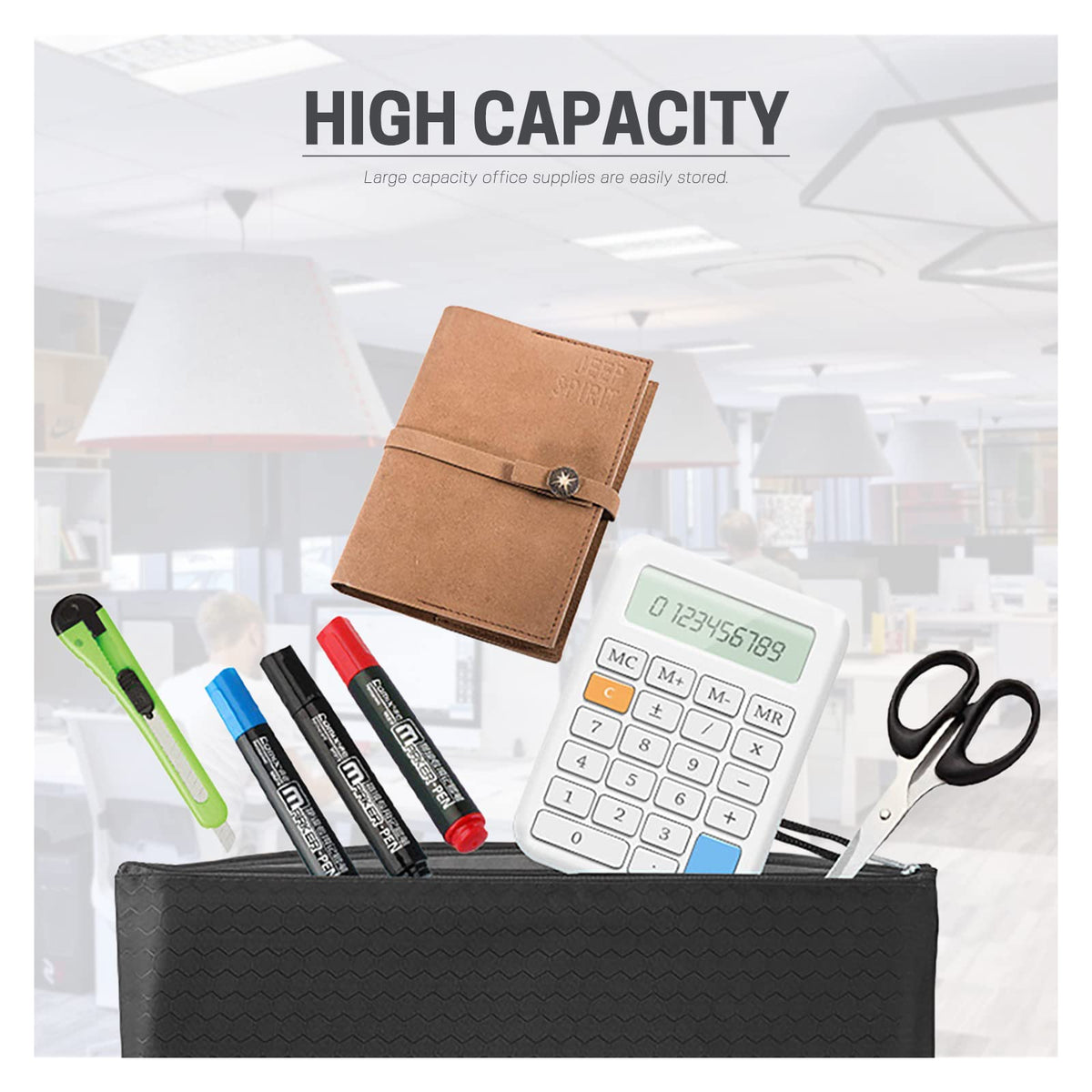 A4 Zipper File Bags 5-Pack, Black Waterproof Canvas Document Pouches