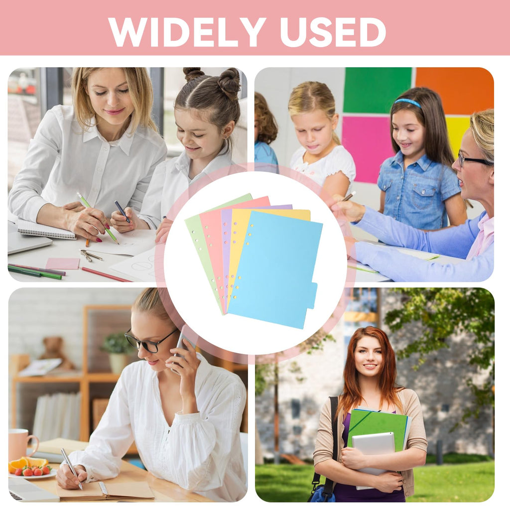 A5 6-Hole Binder Dividers, 60 Pastel Index Tabs