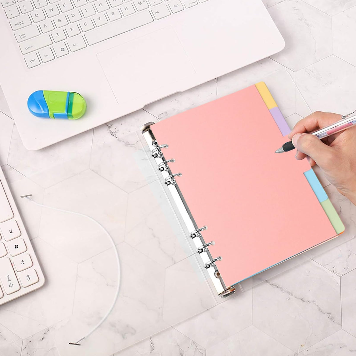 A5 6-Hole Binder Dividers, 60 Pastel Index Tabs