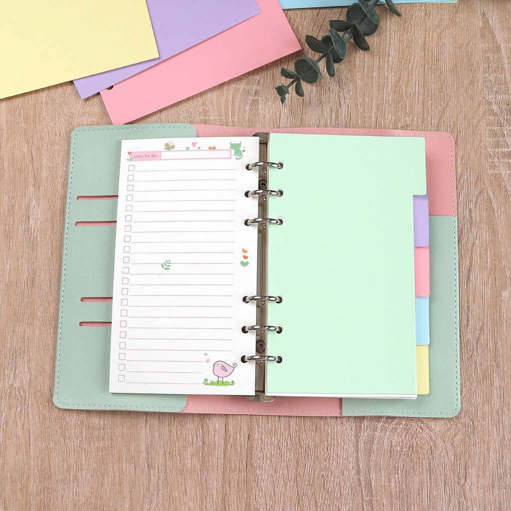 A5 6-Hole Binder Dividers, 60 Pastel Index Tabs