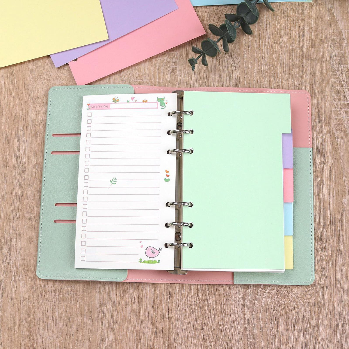 A5 6-Hole Binder Dividers, 60 Pastel Index Tabs