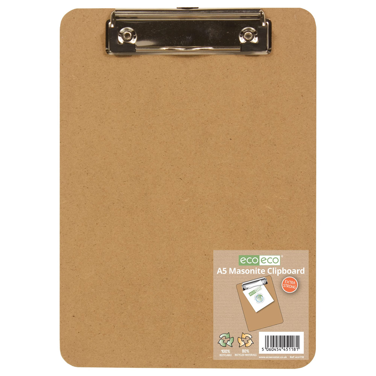 A5 Masonite Clipboard with Low-Profile Metal Clip — Sand