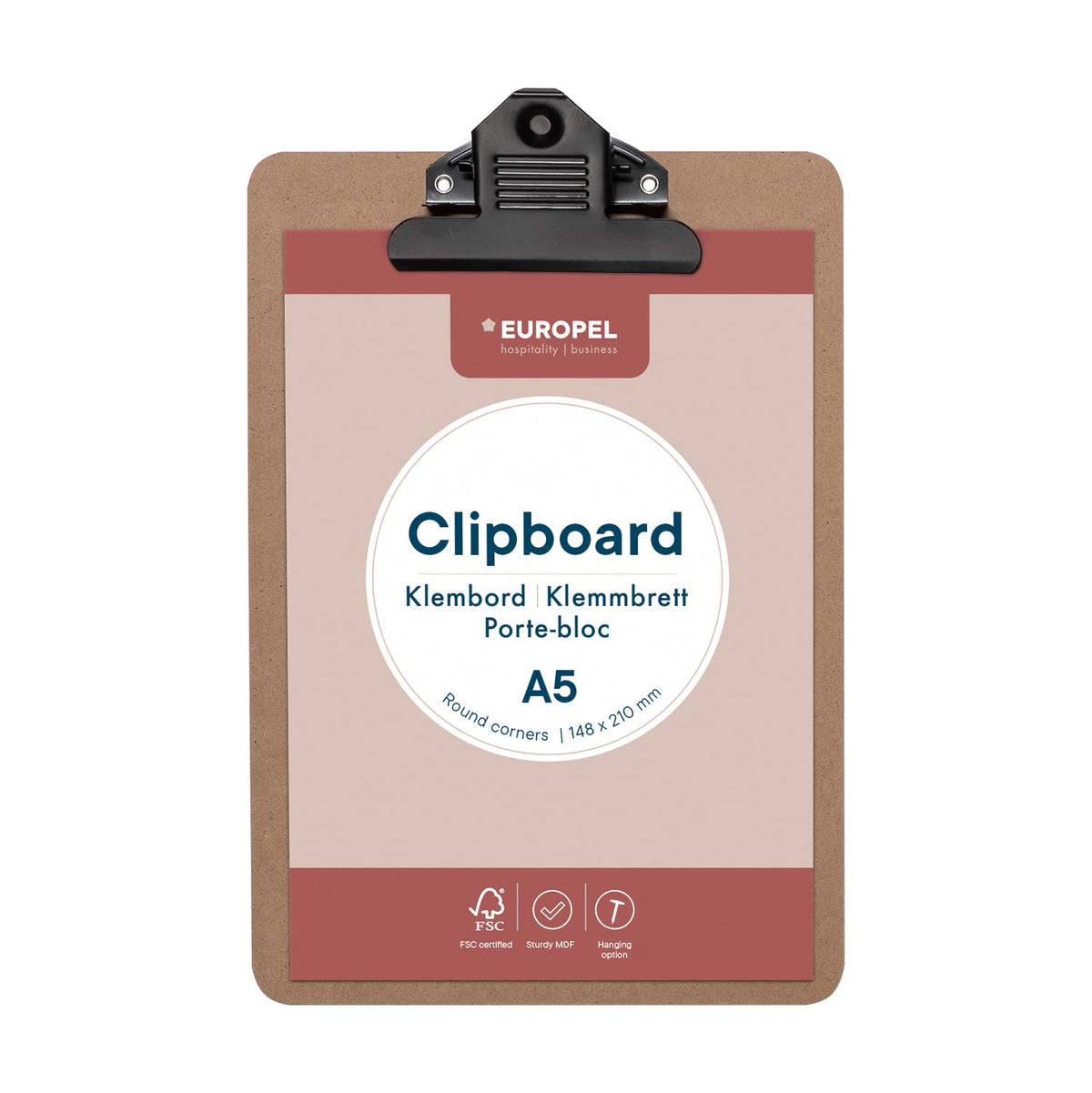 A5 MDF Clipboard — Smooth Hardboard, 75mm Rust-Resistant Clip, Hanging Hole