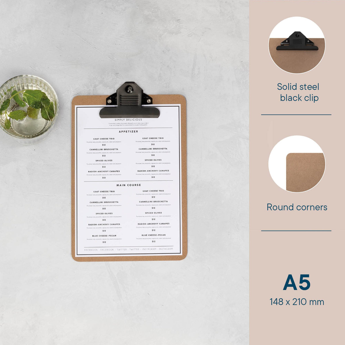 A5 MDF Clipboard — Smooth Hardboard, 75mm Rust-Resistant Clip, Hanging Hole