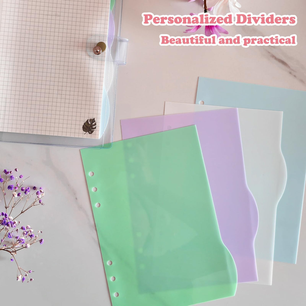 A5 Translucent 6-Ring Binder Dividers — 4 Sets (16 Tabs), Green