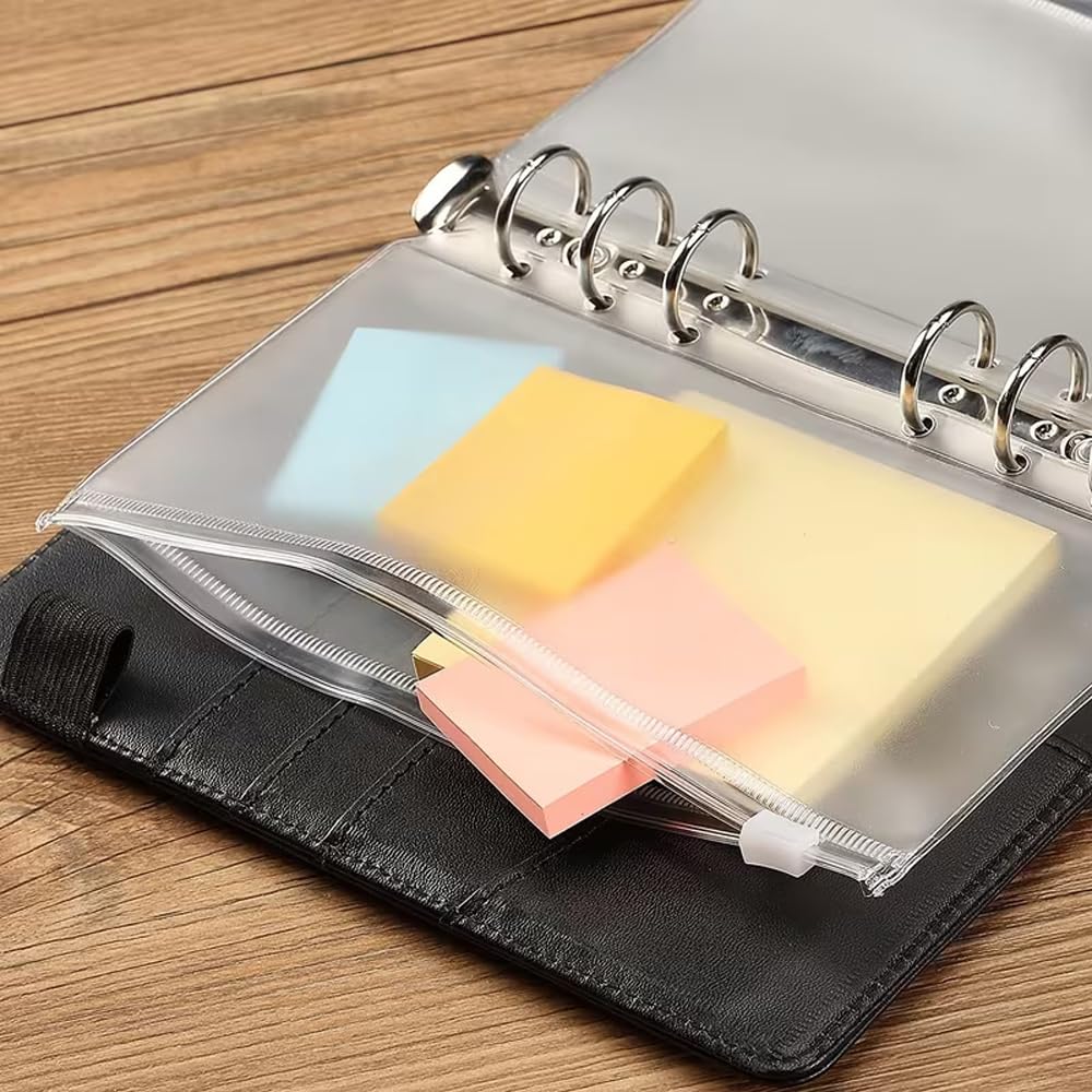 A6 Zipper Binder Punched PVC Pockets, 20 PCS, 6-Hole Ring Organizer