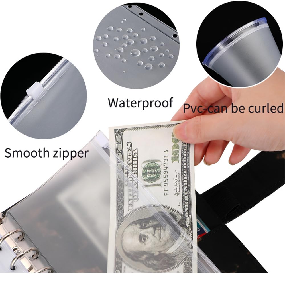 A6 Zipper Binder Punched PVC Pockets, 20 PCS, 6-Hole Ring Organizer