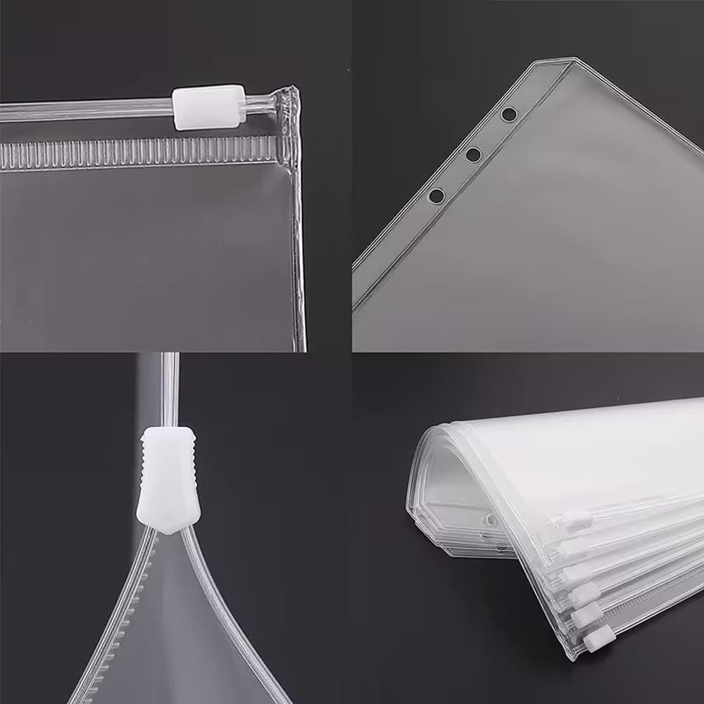 A6 Zipper Binder Punched PVC Pockets, 20 PCS, 6-Hole Ring Organizer