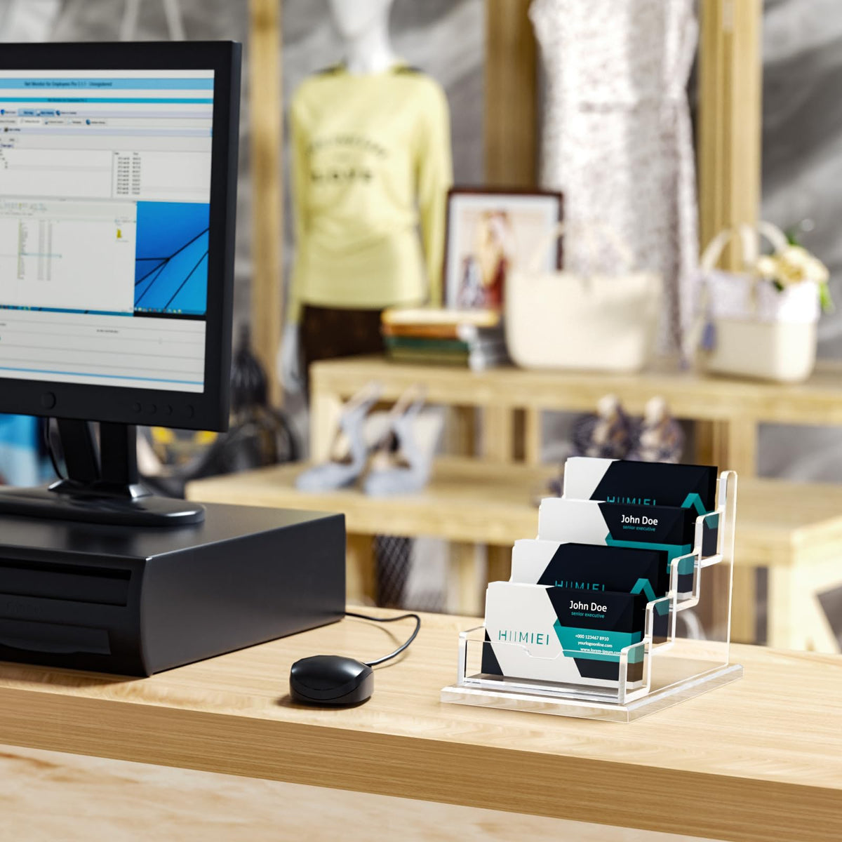 Acrylic Business Card Holder Desk Stand — Dual Slot Clear