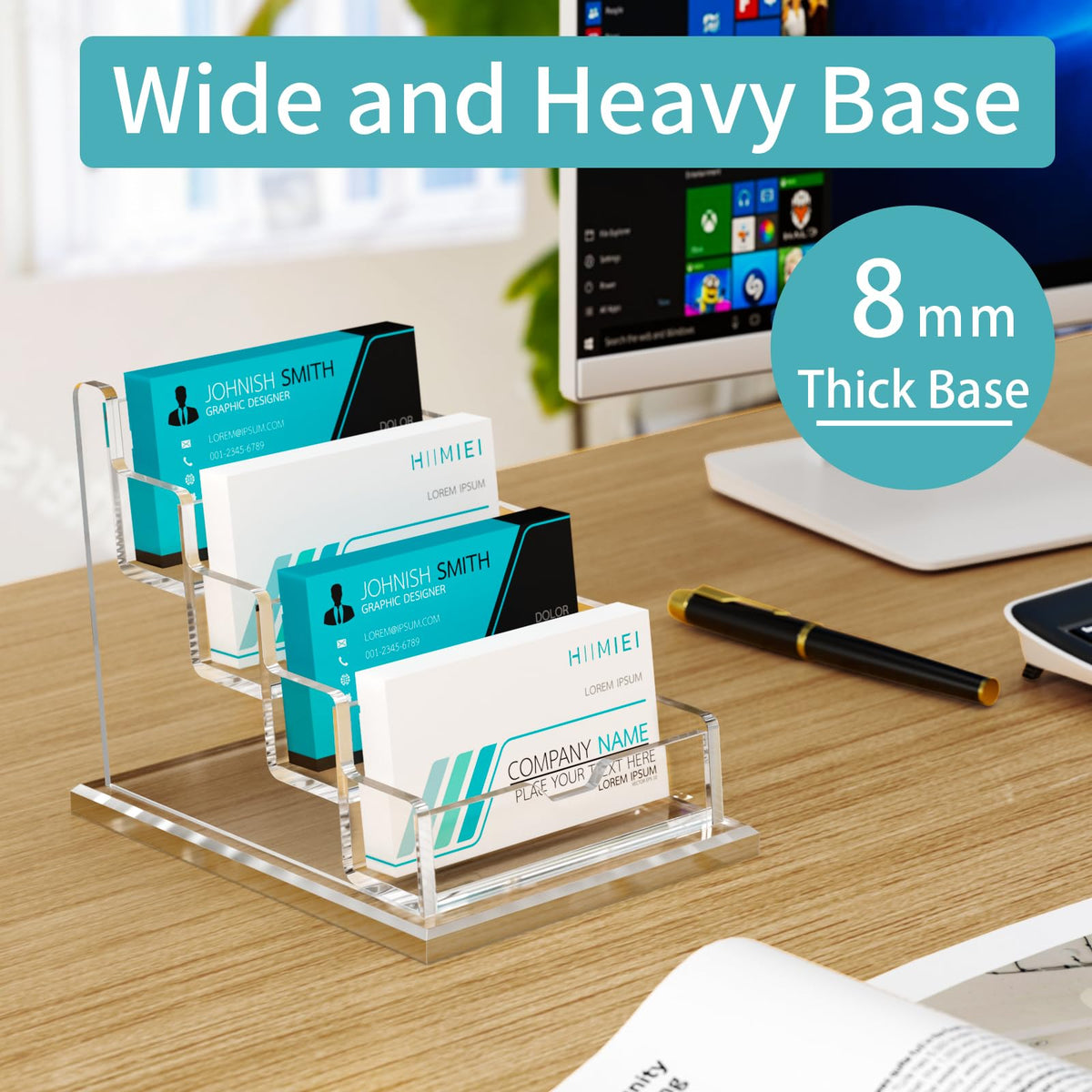 Acrylic Business Card Holder Desk Stand — Dual Slot Clear