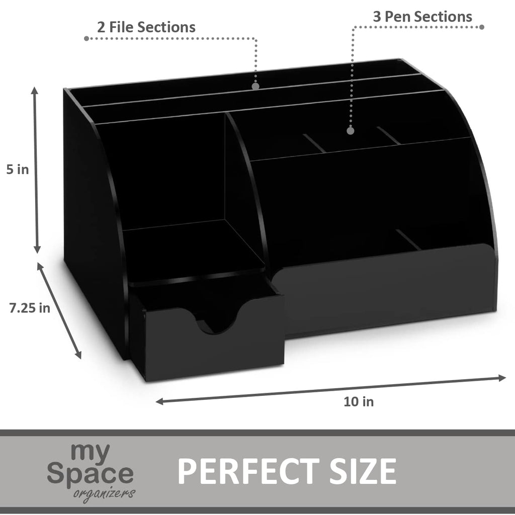 Acrylic Desk Organizer with Drawer, 9 Compartments, Black