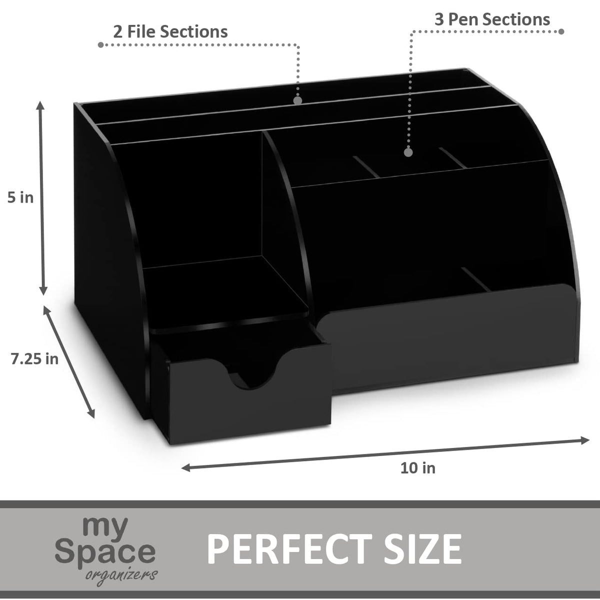 Acrylic Desk Organizer with Drawer, 9 Compartments, Black