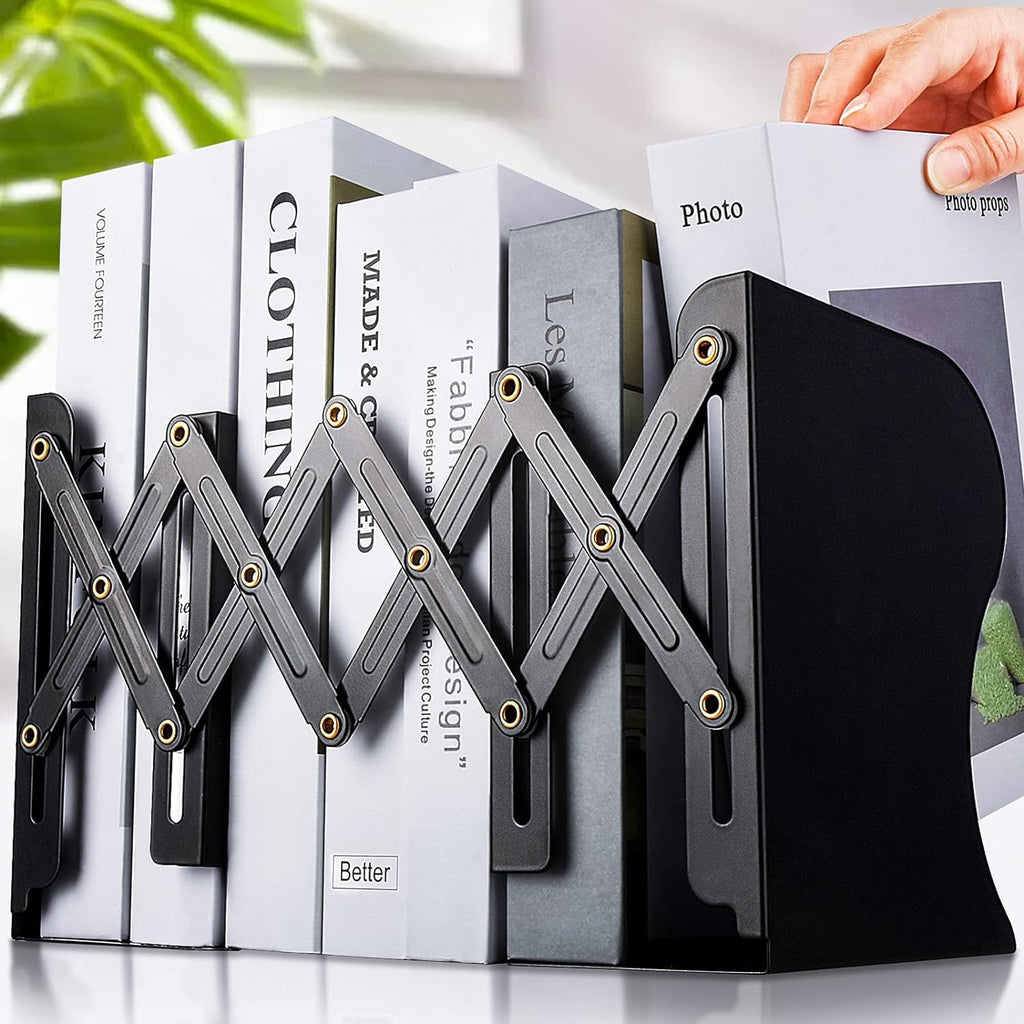 Adjustable Expandable Bookends with Anti-Slip Pads, 2 Dividers