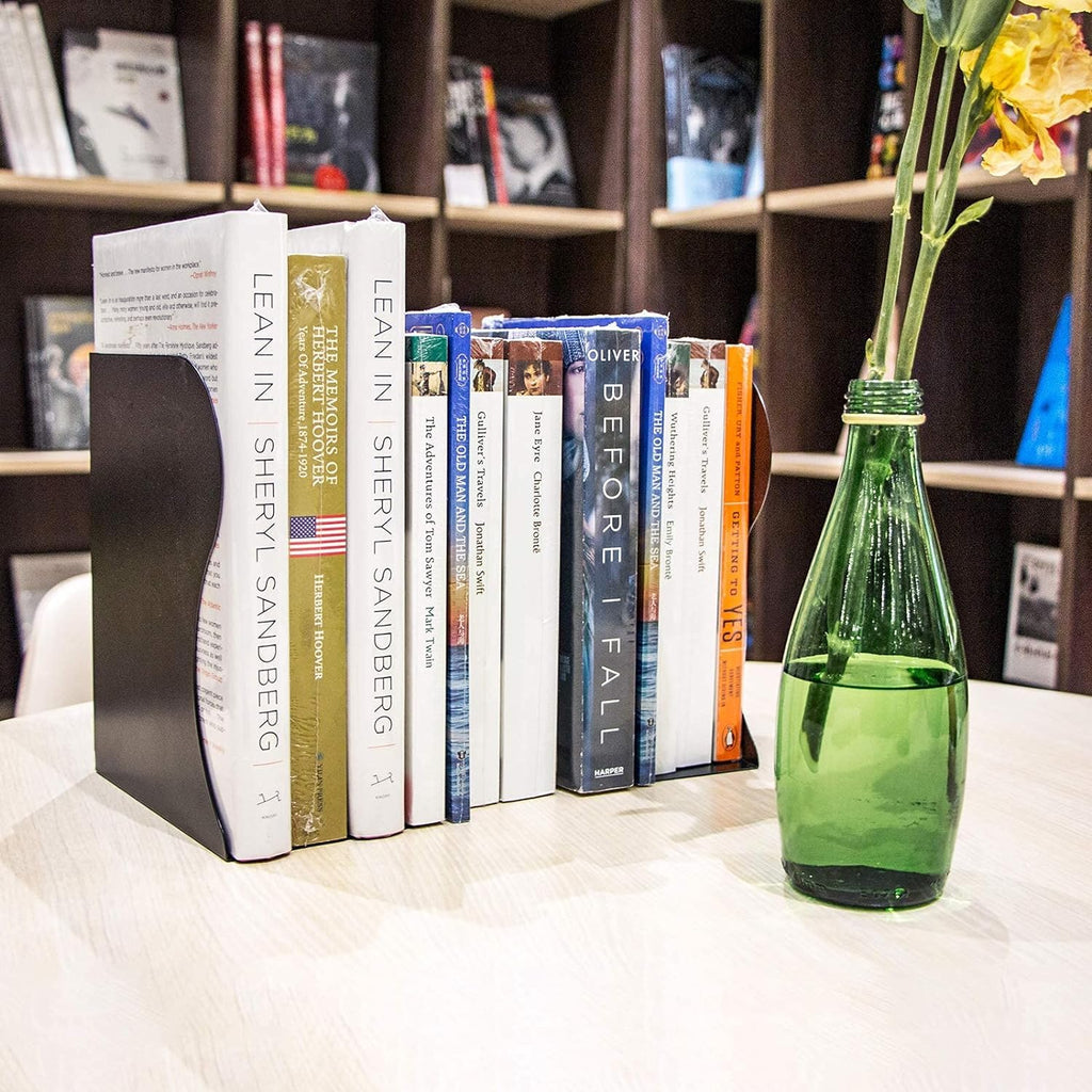 Adjustable Expandable Bookends with Anti-Slip Pads, 2 Dividers