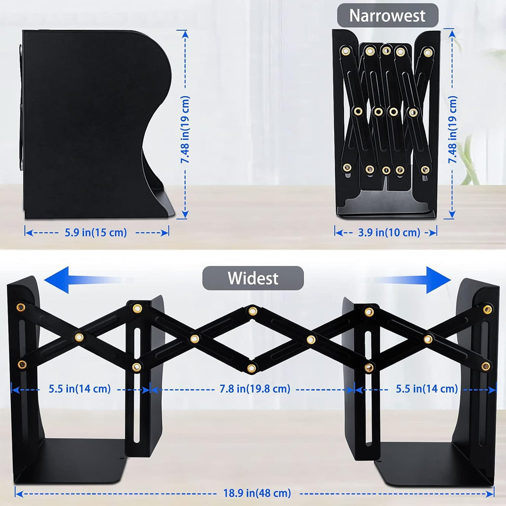 Adjustable Expandable Bookends with Anti-Slip Pads, 2 Dividers