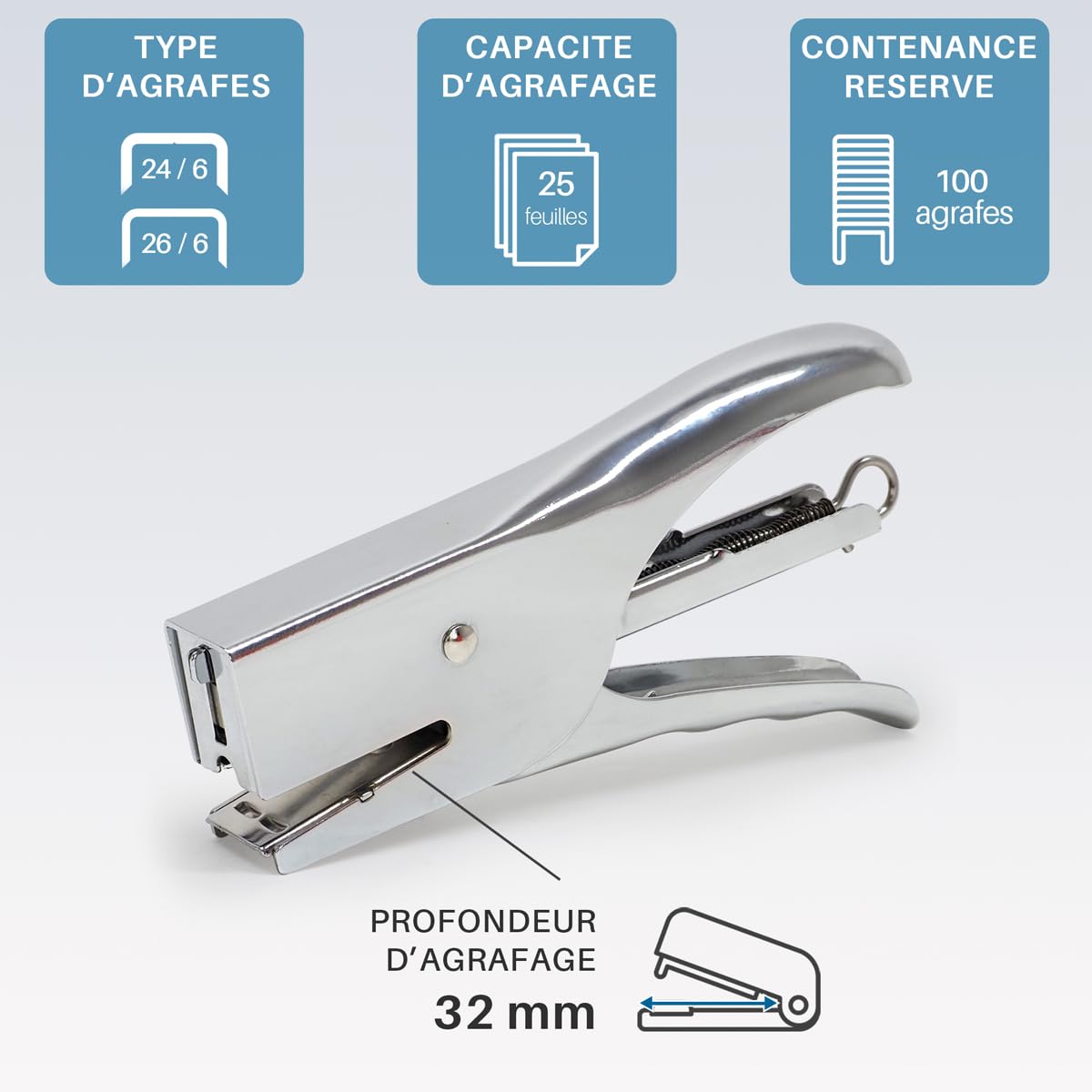 All-Metal Stapler 25-Sheet Compact for 24/6 & 26/6 Staples — Chrome