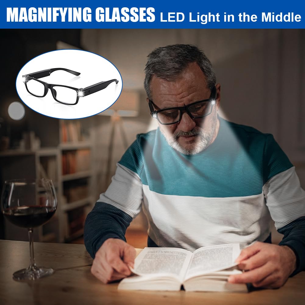APXEL 150% Magnifying Glasses with Light, LED Magnifying Eyewear