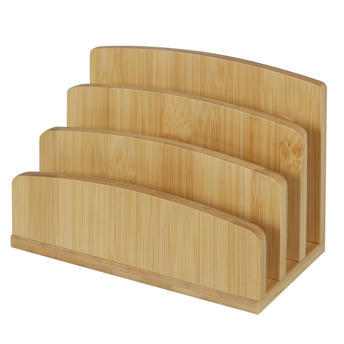 Bamboo Letter Holder 3-Slot Desktop Organizer — Compact Wood Mail Sorter