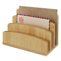 Bamboo Letter Holder 3-Slot Desktop Organizer — Compact Wood Mail Sorter