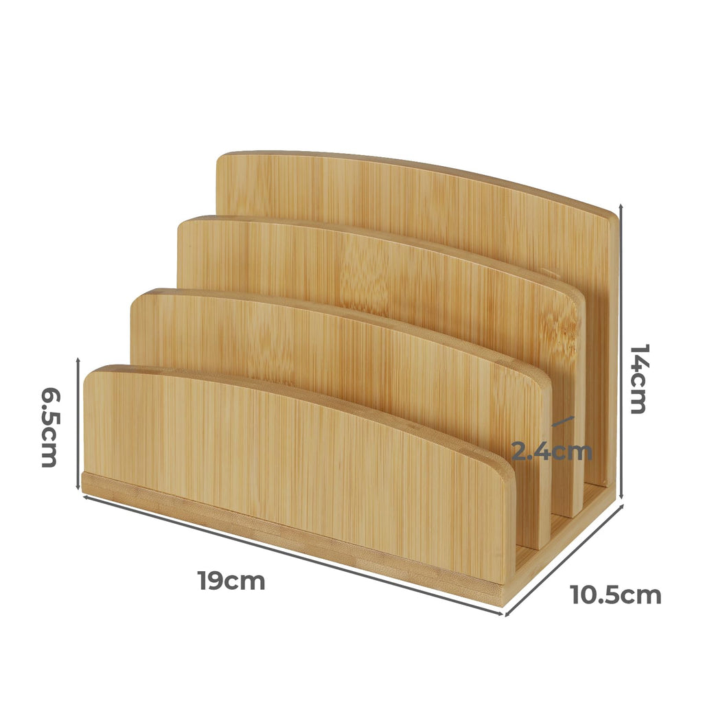 Bamboo Letter Holder 3-Slot Desktop Organizer — Compact Wood Mail Sorter
