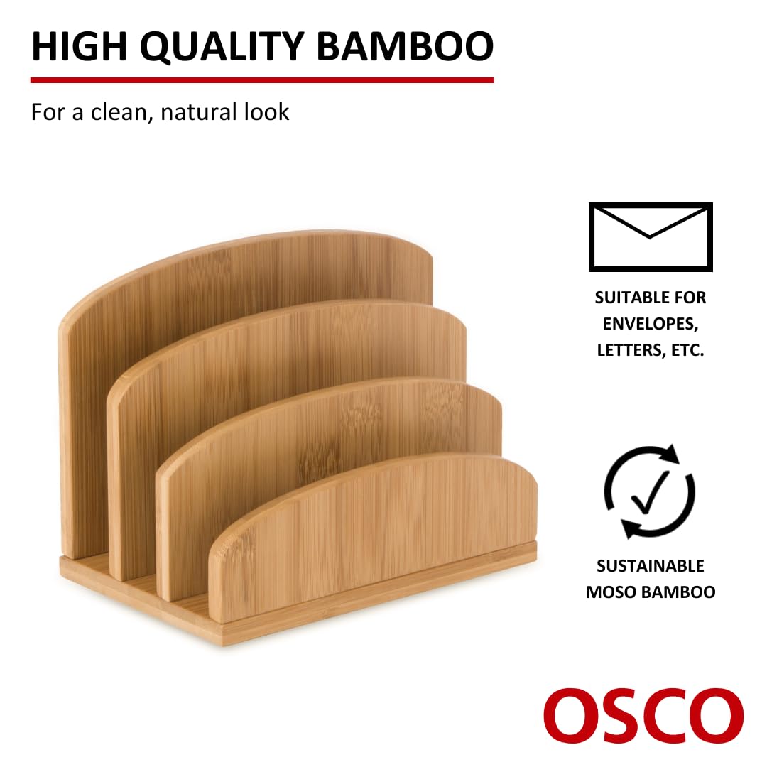 Bamboo Letter & Mail Holder — Natural Desk File Rack, Envelope & Document Organizer