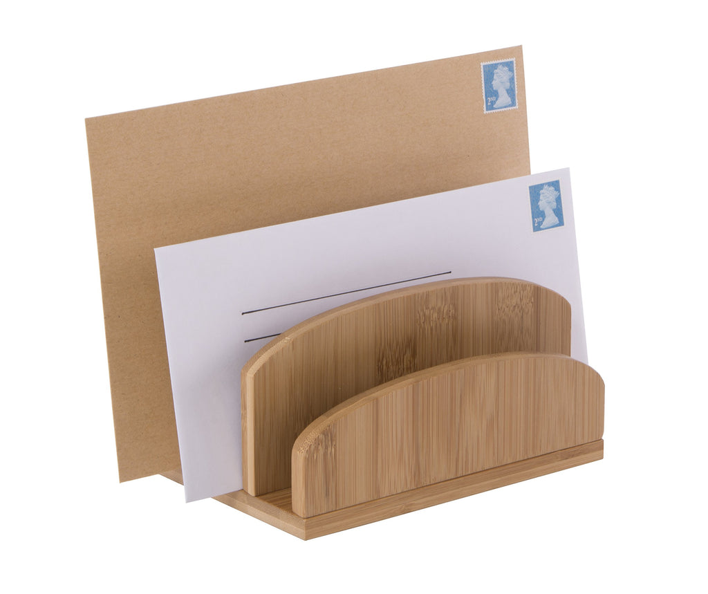 Bamboo Letter & Mail Holder — Natural Desk File Rack, Envelope & Document Organizer