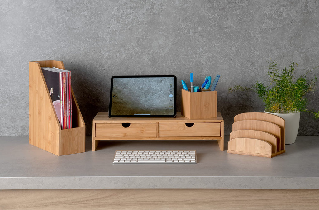 Bamboo Letter & Mail Holder — Natural Desk File Rack, Envelope & Document Organizer