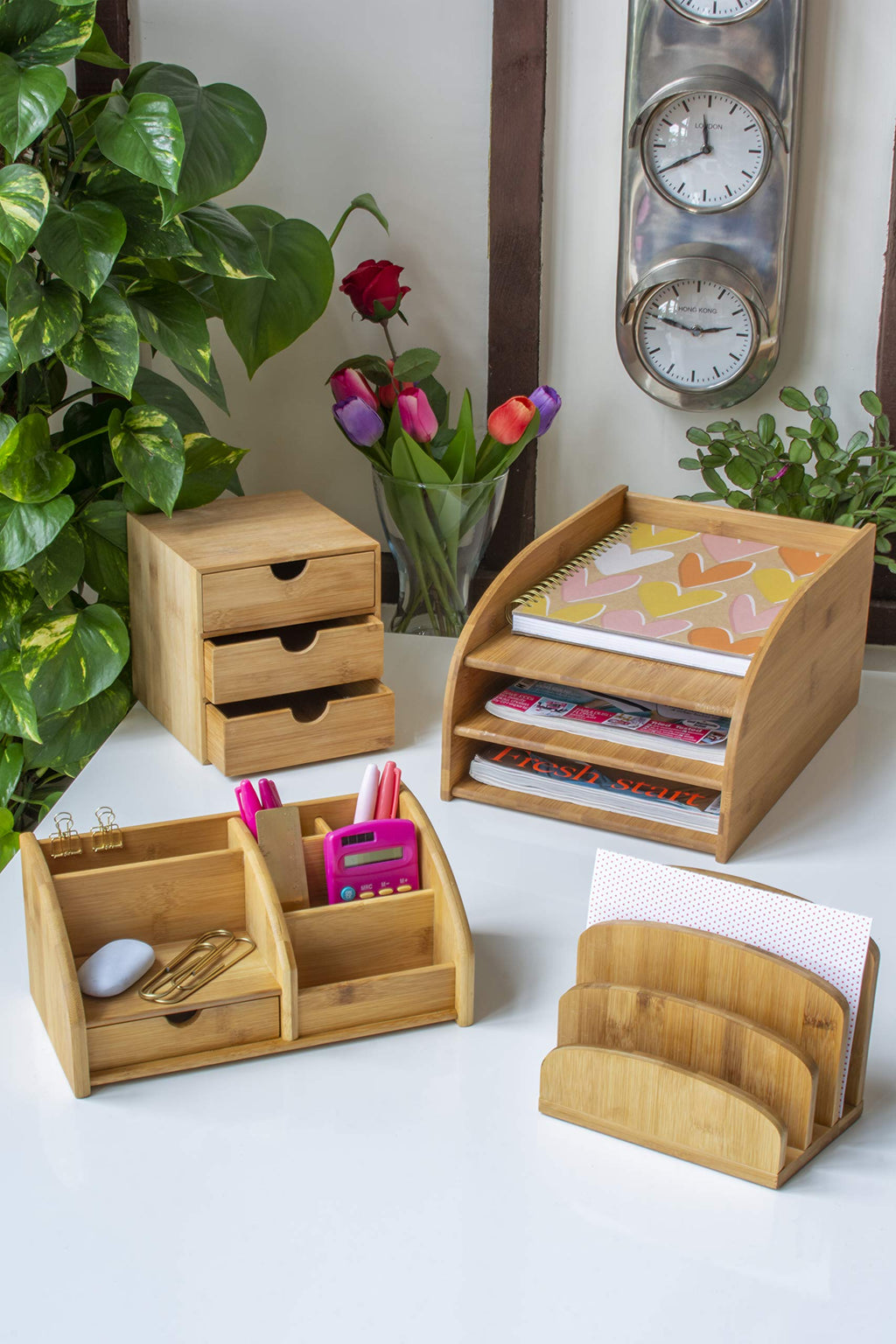 Bamboo Letter & Mail Holder — Natural Desk File Rack, Envelope & Document Organizer