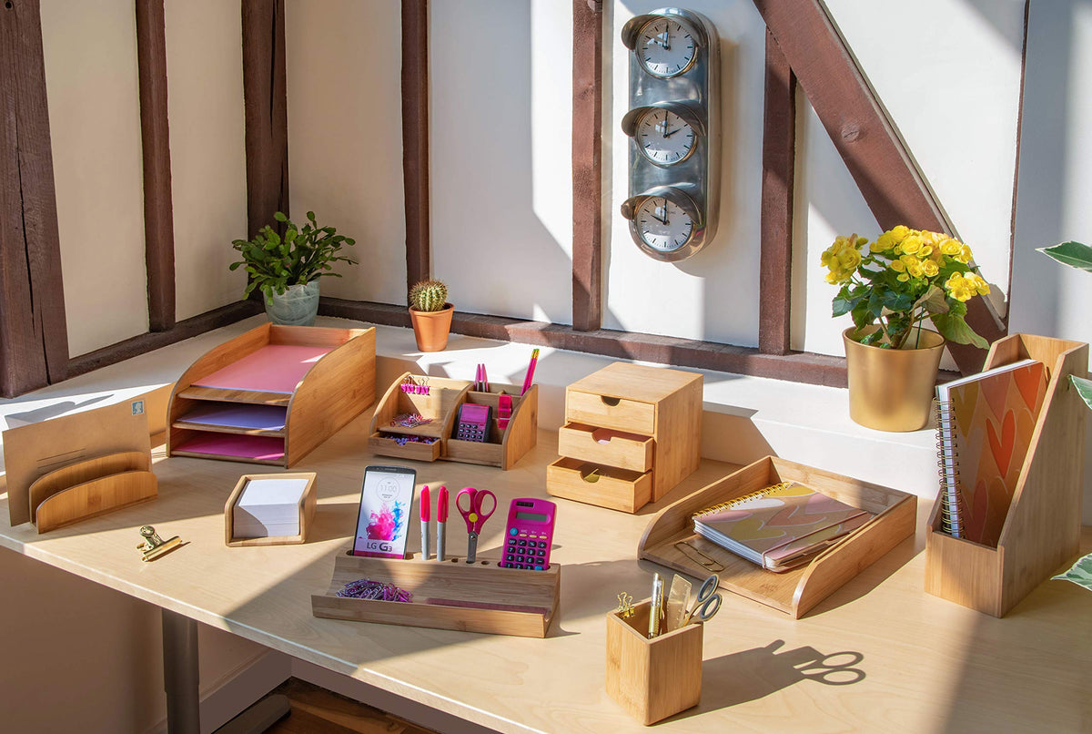 Bamboo Letter & Mail Holder — Natural Desk File Rack, Envelope & Document Organizer